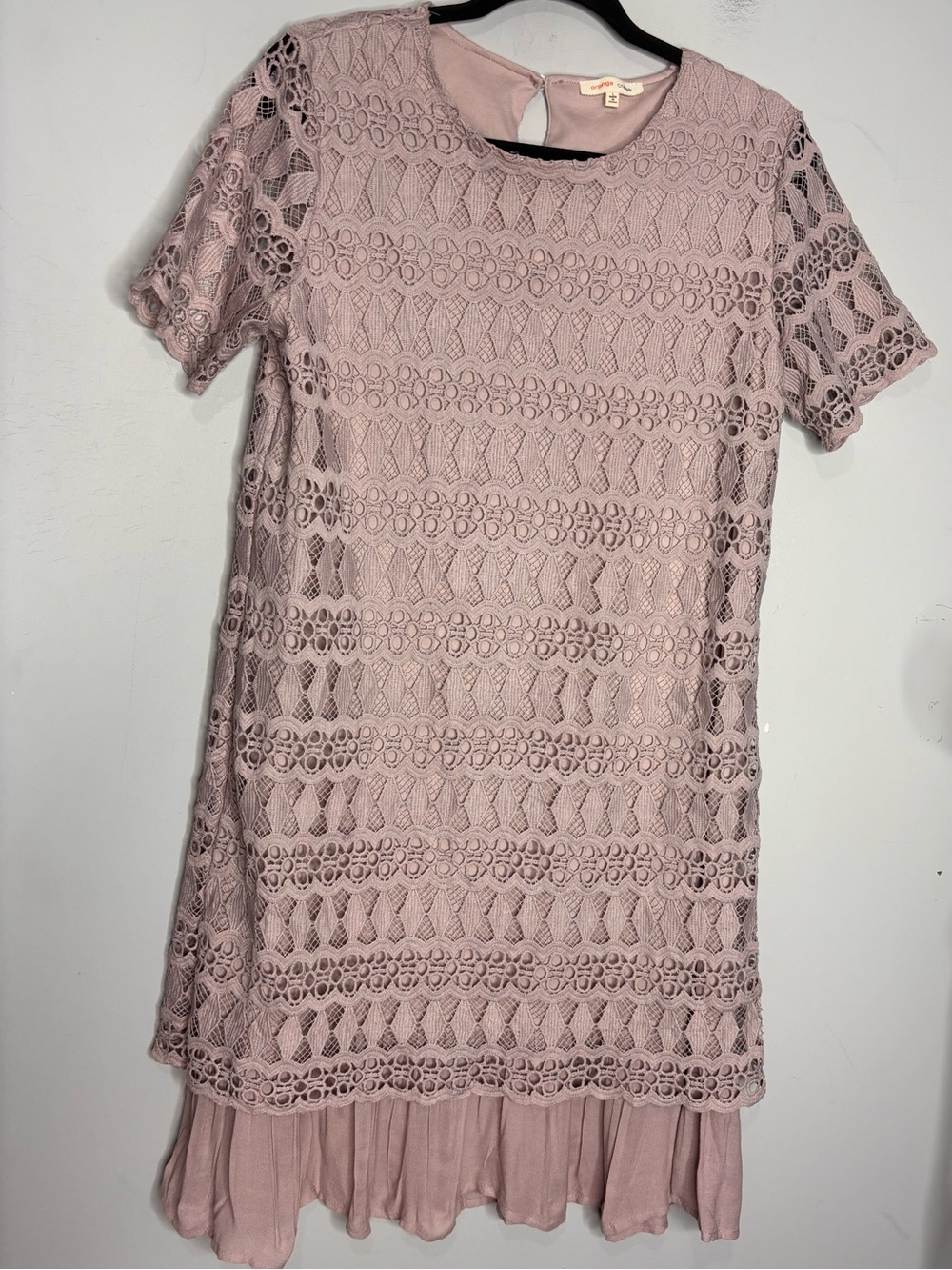 Orange Creek Mauve Lace Short Sleeve Layered Shift Midi Dress, size L - Picture 2 of 15